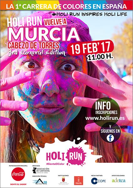 La Holi Run anticipa el carnaval de Murcia con sus alegres colores 