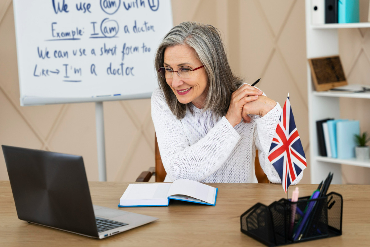 Female english teacher doing online lessons