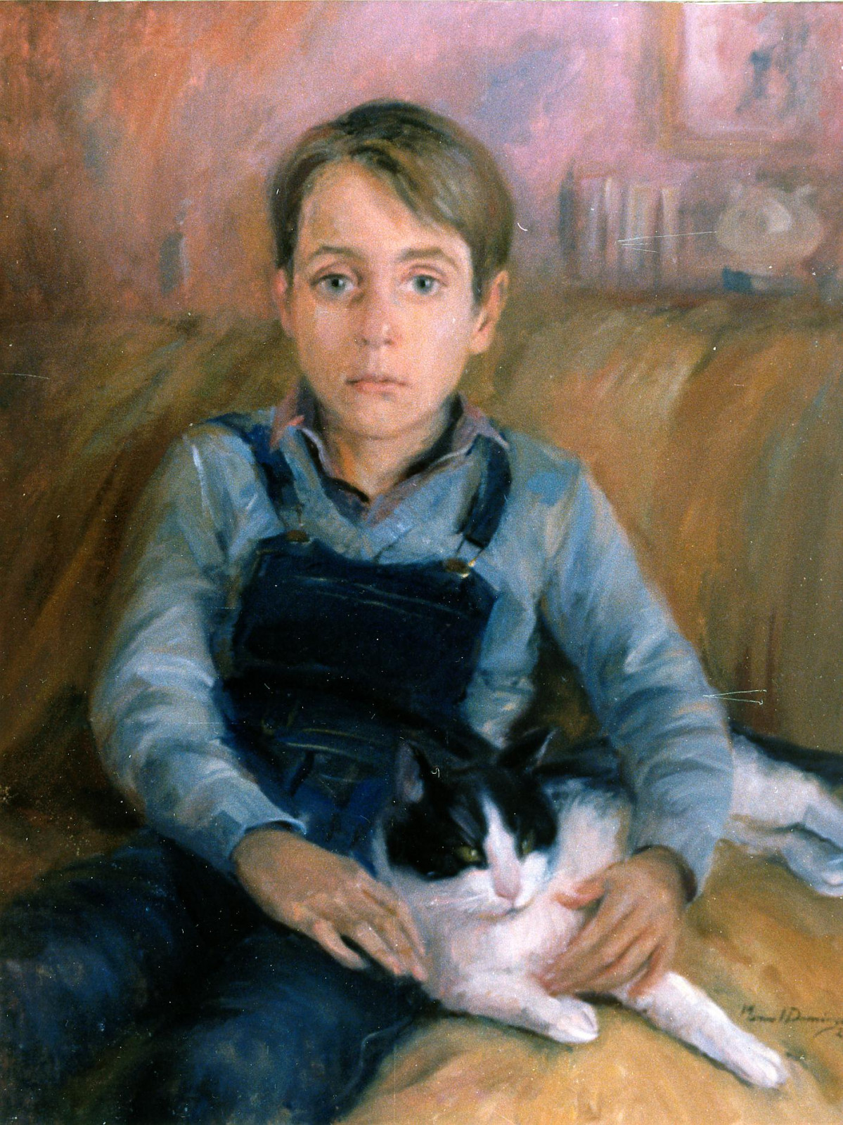 1983 oleo 50 x 61 cm Niu00f1o con gato