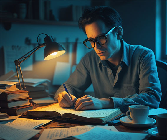 Escritor en la noche