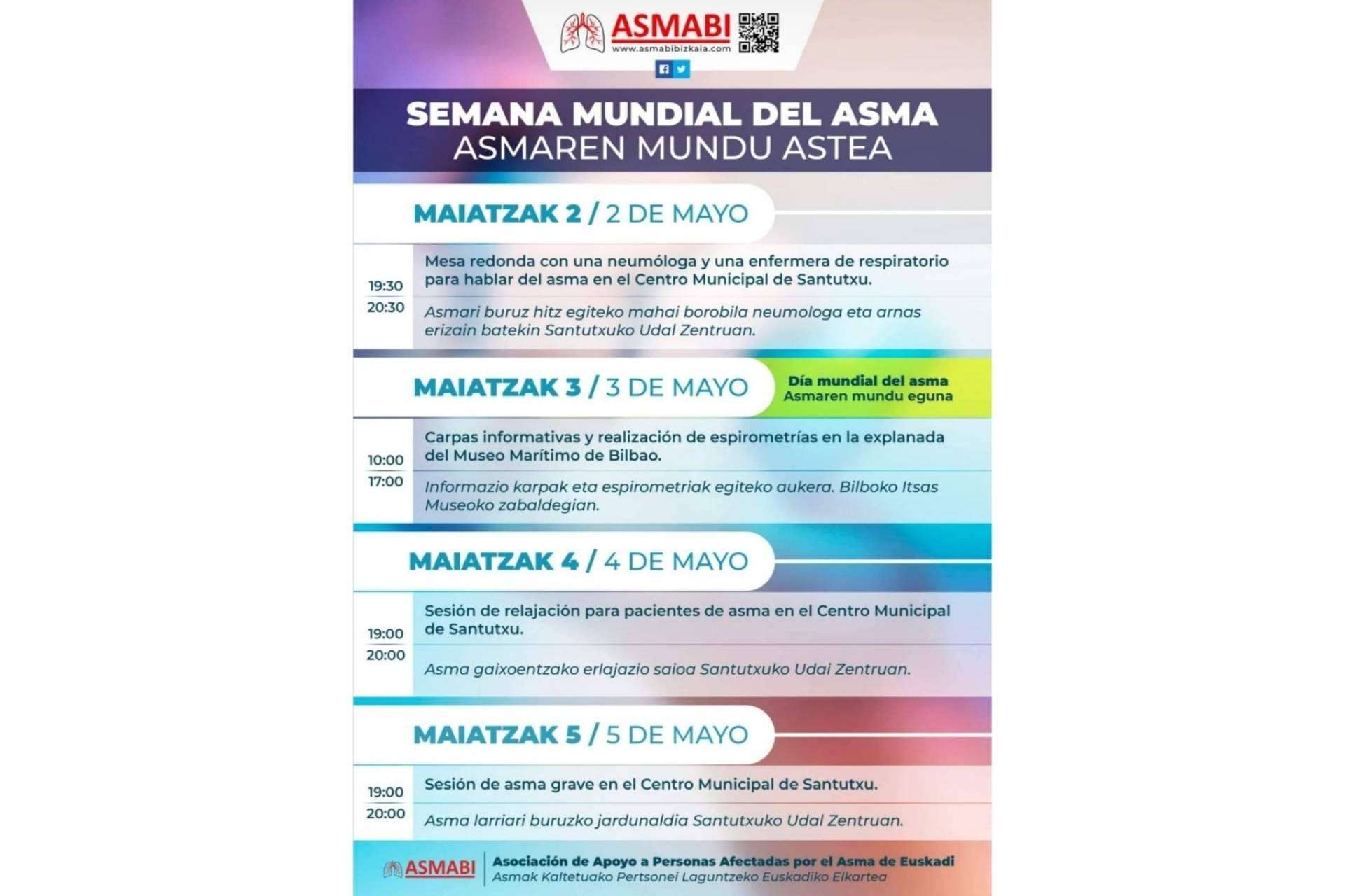 ASMABI organizará diversos eventos en Bilbao durante toda una semana para conmemorar el Día Mundial del Asma